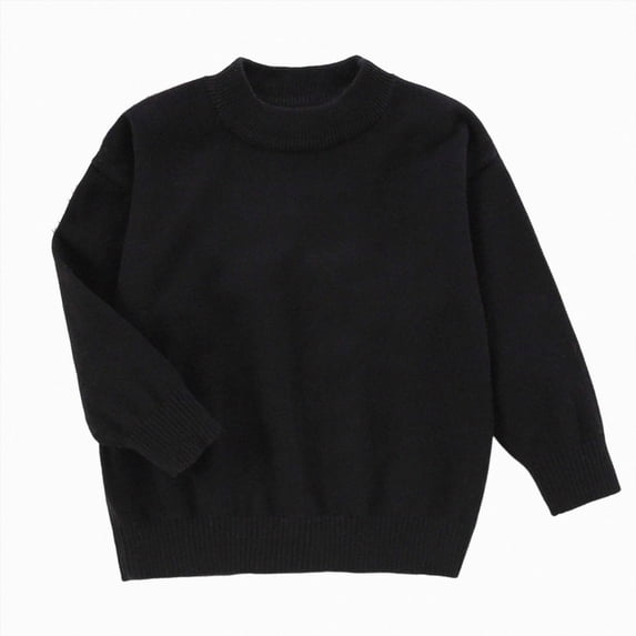 NIEWTR Kids Autumn Winter Top Boys and Girls Long Sleeve Round Neck Solid or Print Knit Sweater Toddler Pullover Fall Winter Clothing 2t 3t 4t 5t 6t(B-Black,7-8 Years)