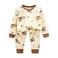 thumbnail image 1 of NIEWTR Kids Boy Fall Outfits Little Boys Contrast Color Pocket Long Sleeve Tops and Elastic Waist Pants Fall Winter Set Pajamas & Dailywear Set,Brown,2-3 Years, 1 of 5