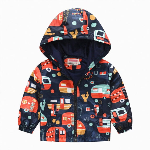 NIEWTR Kids Boys Girls Windbreaker Jacket Toddler Baby Spring Cute Cartoon Coats Heart Rain Jackets Hooded Zip Light Outerwear Coat