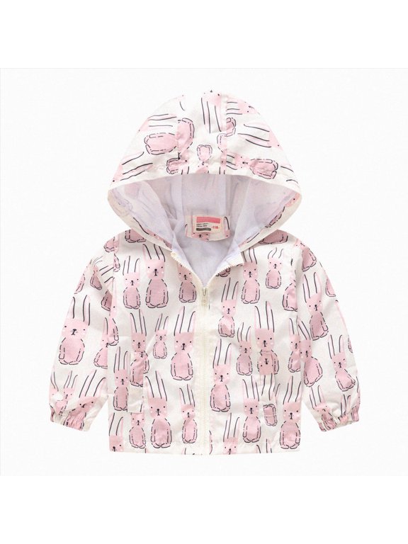 Kids Boys Girls Windbreaker Jacket Toddler Baby Spring Cute Cartoon Coats Heart Rain Jackets Hooded Zip Light Outerwear Coat