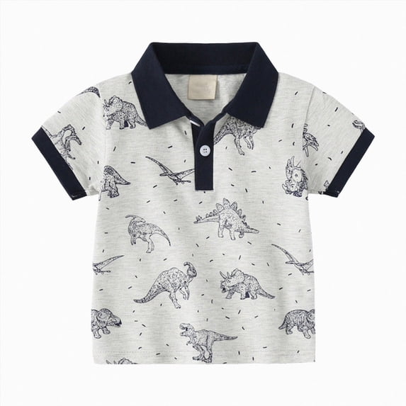NIEWTR Kids Boys Soild Short Sleeve Polo Shirt School Uniform Casual T-Shirt Button Closure Comfortable Fit 5T 6T 7T 8T 9T 10T(A-Grey,2-3 Years)