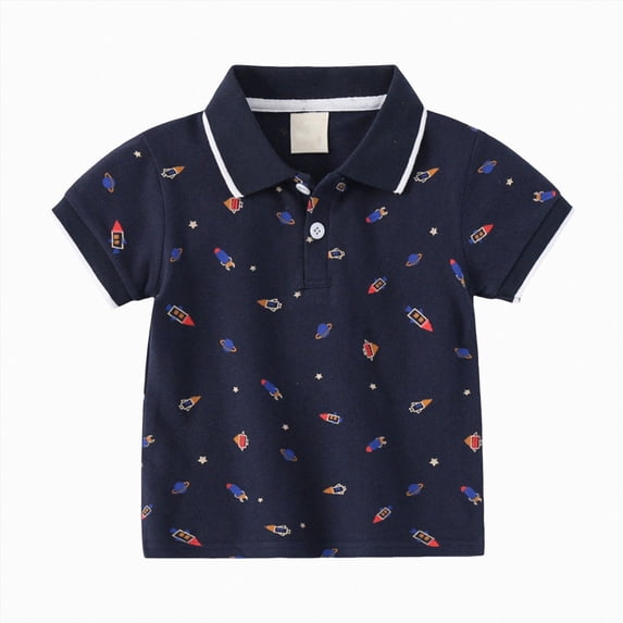 NIEWTR Kids Boys Soild Short Sleeve Polo Shirt School Uniform Casual T-Shirt Button Closure Comfortable Fit 5T 6T 7T 8T 9T 10T(A-Navy,3-4 Years)
