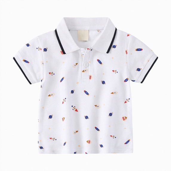NIEWTR Kids Boys Soild Short Sleeve Polo Shirt School Uniform Casual T-Shirt Button Closure Comfortable Fit 5T 6T 7T 8T 9T 10T(A-White,5-6 Years)