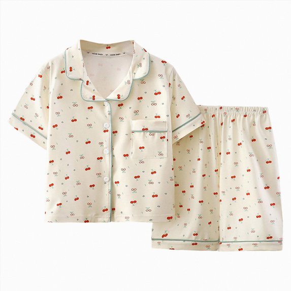 NIEWTR Kids Clothes Girls Short Sleeved Shorts Pajama Set Comfortable Breathable Stylish and Cute Printed Pajama Set