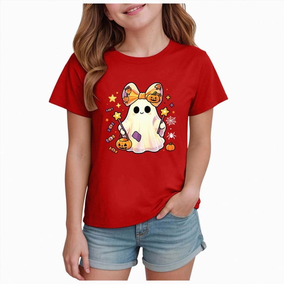 NIEWTR Kids Clothes Short Sleeved Halloween Cartoon Cute Print T Shirt Boys And Girls Fashion Casual Top,