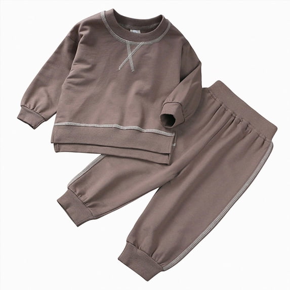 NIEWTR Kids Fall Winter Clothes 2T-5T Toddler Long Sleeve Clothes Girl Girl Matching Set Soft Shirt & Elastic Waist Long Pants Comfy Pajamas Loungewear Daily Wear(A-Brown,12-24 Months)