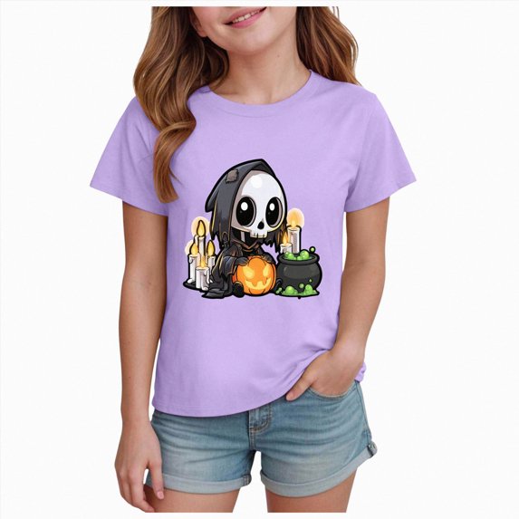 NIEWTR Kids Girl Halloween Cute and Fun T Shirt Fashion Short Sleeved T Shirt Casual and Simple Printed Short Sleeved Top,