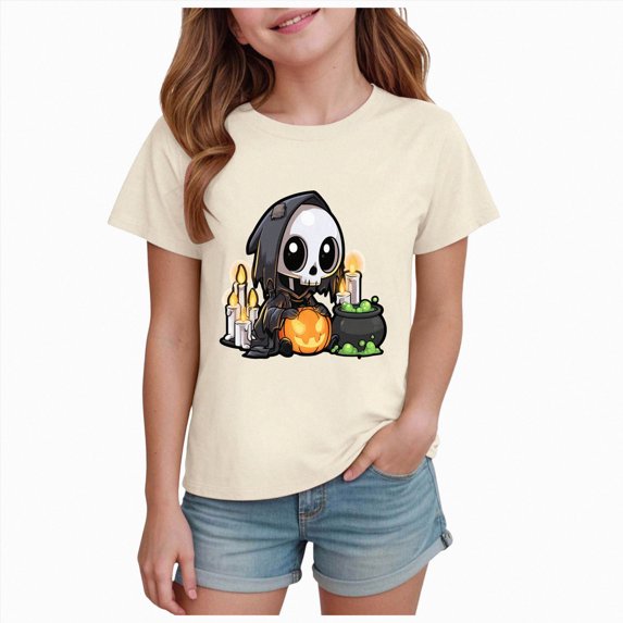 NIEWTR Kids Girl Halloween Cute and Fun T Shirt Fashion Short Sleeved T Shirt Casual and Simple Printed Short Sleeved Top,