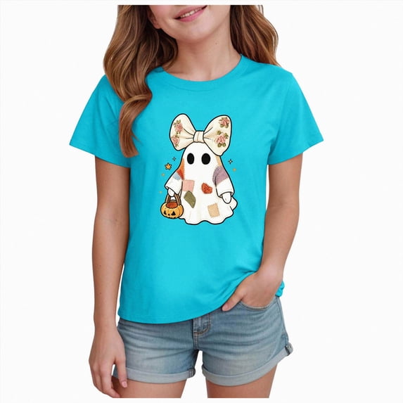 NIEWTR Kids Girls Clothes Little Girls Halloween Pumpkin Graphic Tee Short Sleeve Crew Neck T-Shirt 2t 3t 4t 5t Kids Summer Short Sleeve Tee Tops(7-8 Years)