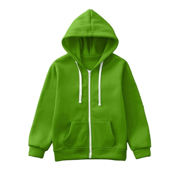 NIEWTR Kids Girls Little Girls Sweatshirt Zip Up Jackets Color Solid Hoodie Top Long Sleeve Little Girls Kids Girls Coat (5-6 Years,Z04-Green)