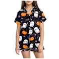 thumbnail image 1 of NIEWTR Kids Girls Pajama Set Halloween Spooky Ghost Painted Short Sleeve Shirts and Elastic Waist Shorts Loungewear Girls Halloween Pajamas Sets (10-11 Years,Yellow), 1 of 5