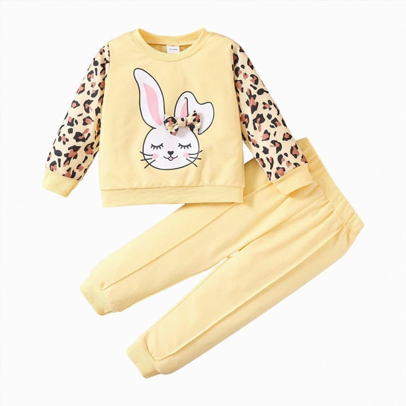 NIEWTR Kids Girls Pajamas 2T 3T 4T 5T Long Sleeve Crewneck Shirt and Pants 2Piece Set Children's Gift Cotton Sleepwear for Toddler Baby Girl Fall Winter Daily(A-Yellow,4-5 Years)