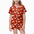 thumbnail image 1 of NIEWTR Kids Girls Short Sleeve Pajamas Set Halloween Pumpkin Ghost Print Collared Tops and Shorts Pjs Set Soft Comfortable Kids Halloween 2 Pieces Loungewear, 1 of 5