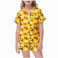 thumbnail image 1 of NIEWTR Kids Girls Short Sleeve Pajamas Set Halloween Pumpkin Ghost Print Collared Tops and Shorts Pjs Set Soft Comfortable Kids Halloween 2 Pieces Loungewear, 1 of 5