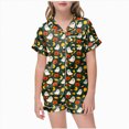 thumbnail image 1 of NIEWTR Kids Girls Short Sleeve Pajamas Set Halloween Pumpkin Ghost Print Collared Tops and Shorts Pjs Set Soft Comfortable Kids Halloween 2 Pieces Loungewear, 1 of 5