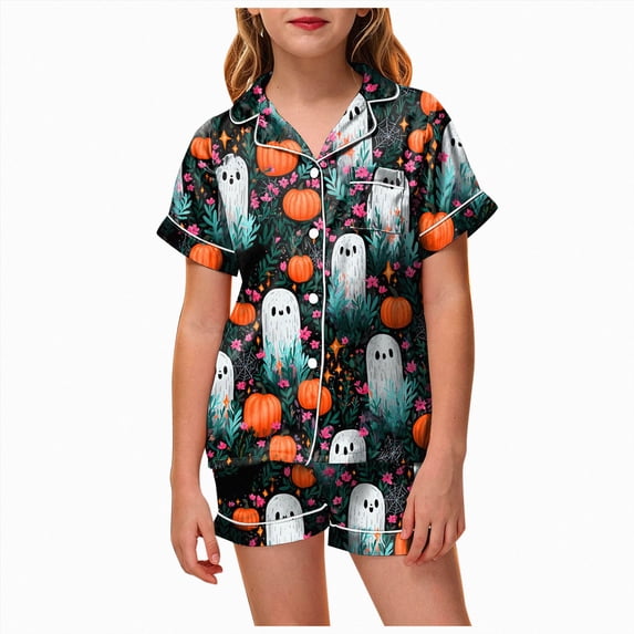 NIEWTR Kids Halloween Pajamas Cotton Pumpkin Ghost Print Sleepwear Toddler Girls Boys Skull Halloween Pjs Sets