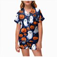thumbnail image 1 of NIEWTR Kids Halloween Pajamas Halloween Loungewear Short Sleeve Lapel Top and Shorts Homewear Girls' Pajama Sets, 1 of 5