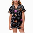 thumbnail image 1 of NIEWTR Kids Halloween Pajamas Halloween Loungewear Short Sleeve Lapel Top and Shorts Homewear Girls' Pajama Sets, 1 of 5