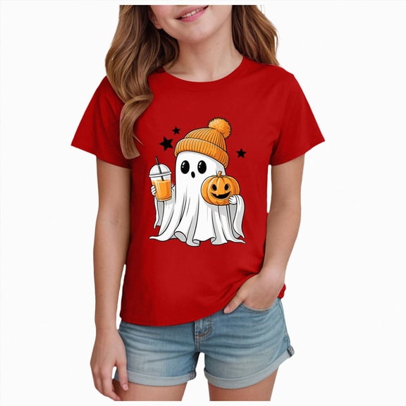 NIEWTR Kids Halloween Shirt Halloween T-Shirts for Toddler Girls Short Sleeve Crew Neck Ghost Pumpkin Tees Tops 3T 4T(1-2 Years)