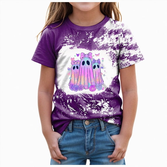 NIEWTR Kids Halloween Shirt Halloween T-Shirts for Toddler Girls Short Sleeve Crew Neck Ghost Pumpkin Tees Tops 3T 4T(13-14 Years)