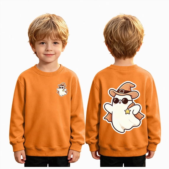 NIEWTR Kids Halloween Sweatshirt Girls Boys Pumpkin Shirt Crewneck Long Sleeve Graphic Top Halloween Pumpkin Ghost Graphic Top