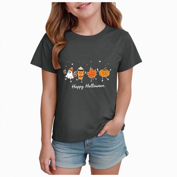 NIEWTR Kids Halloween T Shirts for Girls Pumpkin Ghost Short Sleeve Crew Neck Loose Fit Graphic Tees Toddler Clothes(1-2 Years)