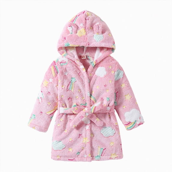 NIEWTR Kids Hooded Bathrobe Girls Soft Plush Hooded Flannel Pajamas Sleepwear Boys Spa Robe 3T 4T 5T 6T 7T 8T(5-6 Years)