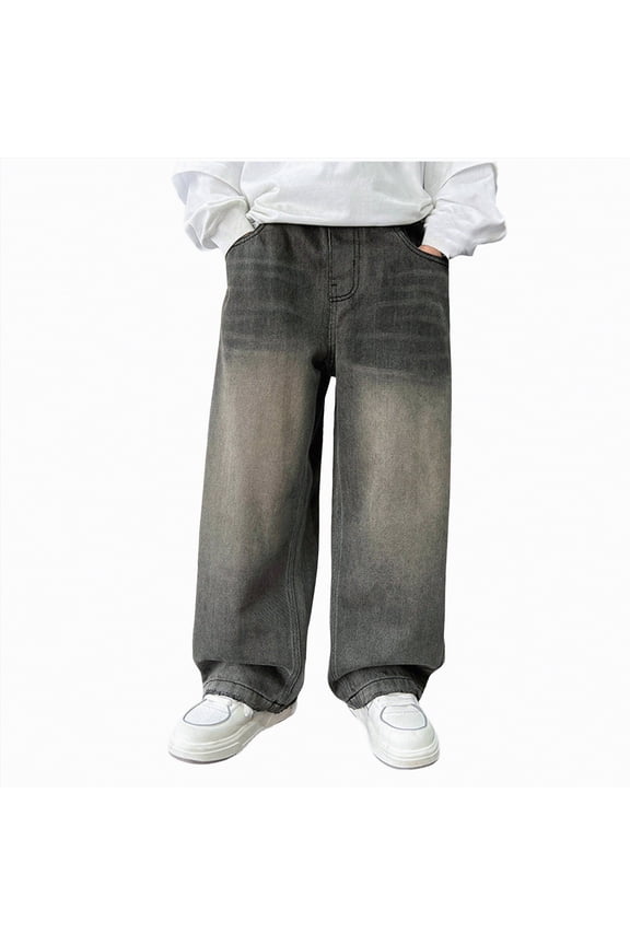 Kids Jeans Wide Leg Children Boys Clothing Big Kids Handsome Sports Pants for Spring Summer Fall and Winter(A01-Grey,10-11 Years)