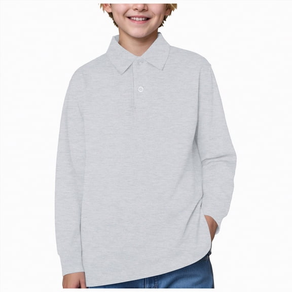 NIEWTR Kids Lightweight Long Sleeve Polo Shirt Baggy Fit for Casual Jogging Streetwear and Comfortable Style（A-Grey,7-8 Years)