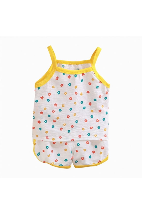 Kids Pajamas 2Pcs Sleeveless Set Baby Girl Soft Tee & Shorts Toddler Children Breathable Sleepwear Loungewear Daily Wear 12 18 24 Months 3T(A-Light Yellow,5-6 Years)