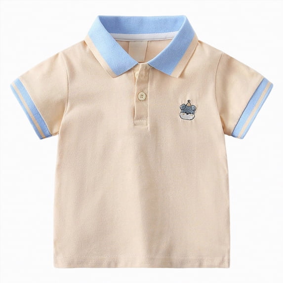 NIEWTR Kids Short Sleeve Polo Shirt Basic Solid Color Collared Top for Daily Wear School and Outings(A01-Beige,2-3 Years)