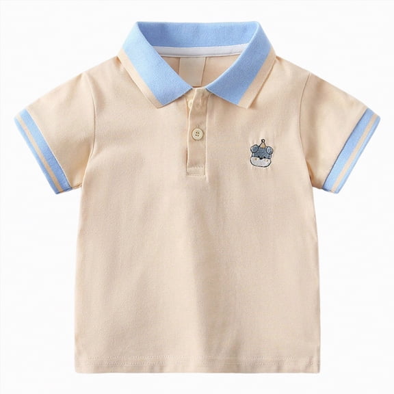 NIEWTR Kids Short Sleeve Polo Shirt Basic Solid Color Collared Top for Daily Wear School and Outings(A01-Beige,2-3 Years)
