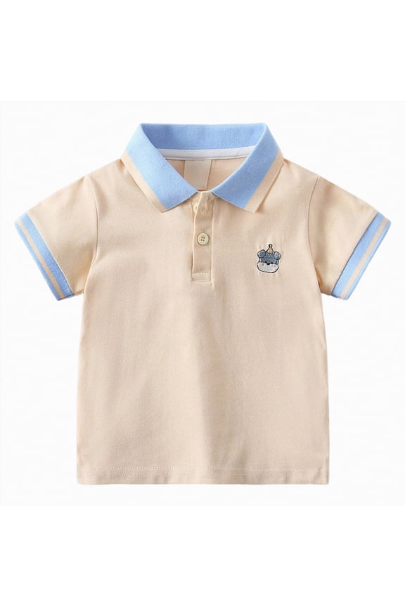 Kids Short Sleeve Polo Shirt Lightweight Athletic Top for Jogging Hiking and Outdoor Play(Beige,4-5 Years)