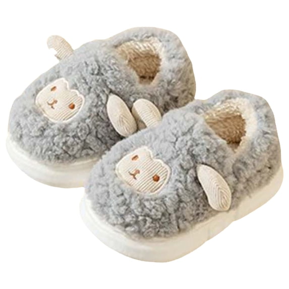 NIEWTR Kids Slippers Full Wrapped Toddler Slippers Boys Girls Comfortable Winter House Shoes with Cute Cartoon Design Indoor Shoes(A-Grey,12)