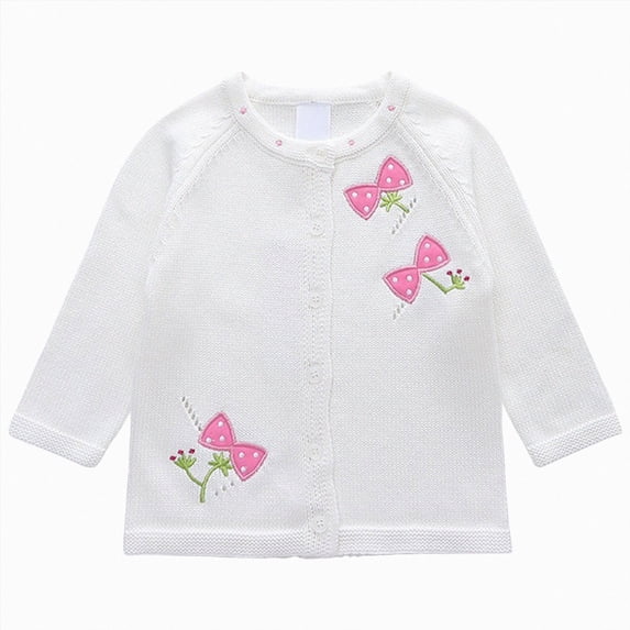 NIEWTR Kids Spring Fall Winter Clothes Girls Button Down Cardigan Kids Long Sleeve Crewneck Uniform Knit Sweater(A-White,9-12 Months)