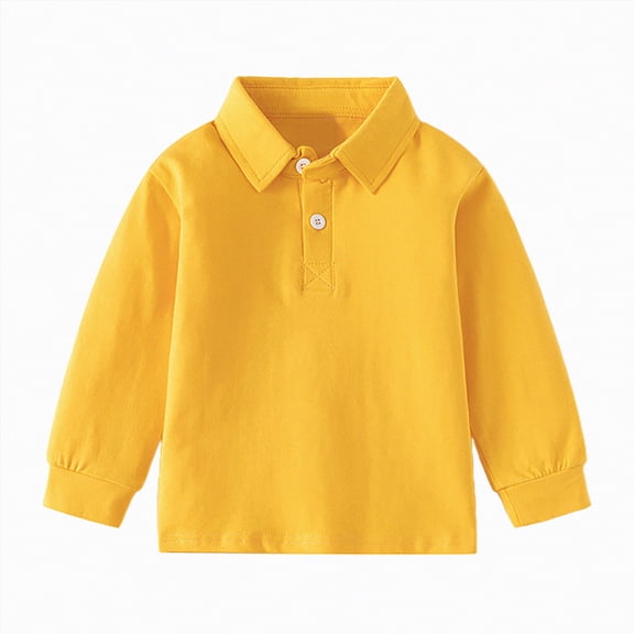 NIEWTR Kids Spring Summer Casual Polo Shirt Long Sleeve Lightweight Top for Home Wear and Indoor Activities（Yellow,3-4 Years)
