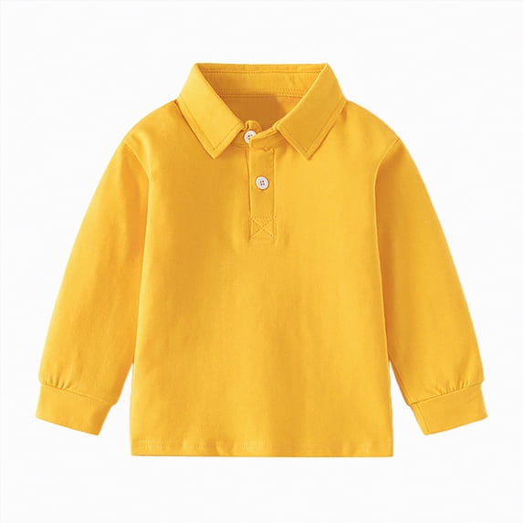 NIEWTR Kids Spring Summer Casual Polo Shirt Long Sleeve Lightweight Top for Home Wear and Indoor Activities(Yellow,3-4 Years)