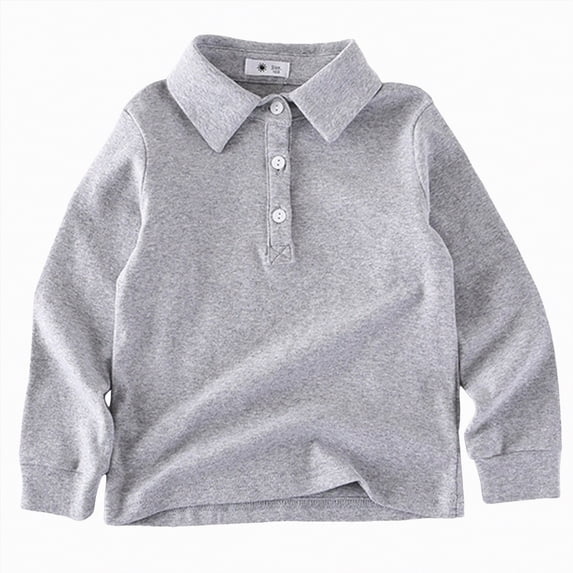 NIEWTR Kids Spring Summer Home Polo Shirt Long Sleeve Lightweight Comfort for Indoor Lounging and Casual Play(Grey,6-7 Years)