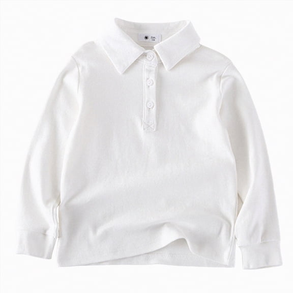 NIEWTR Kids Spring Summer Home Polo Shirt Long Sleeve Lightweight Comfort for Indoor Lounging and Casual Play（White,12-18 Months)
