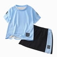 thumbnail image 1 of NIEWTR Kids Summer Mesh Clothing Set Toddler Boys Short Sleeve Active Tee and Cotton Shorts Breathable Casual Playwear 2 Piece(A-Sky Blue,12-18 Months), 1 of 5