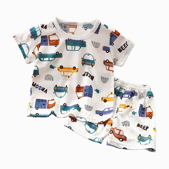 NIEWTR Kids Summer Outfit Set 2PCs Toddler Short Sleeve Round Neck Tee with Comfy Shorts Breathable Pajamas Gift Set for 2T 3T 4T(A-Blue,4-5 Years)