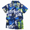thumbnail image 1 of NIEWTR Kids Summer Outfits Toddler Boy Outfits 2T 3T 4T 5T Clothes Summer Kids Pattern Short Sleeve Button Down Shirt & Shorts Set(A1-Blue,18-24 Months), 1 of 7