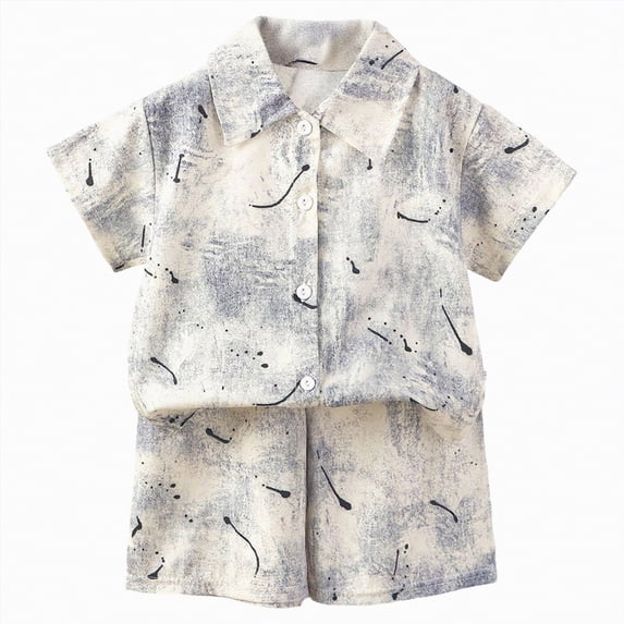 NIEWTR Kids Summer Outfits Toddler Boy Outfits 2T 3T 4T 5T Clothes Summer Kids Pattern Short Sleeve Button Down Shirt & Shorts Set(A1-White,12-18 Months)