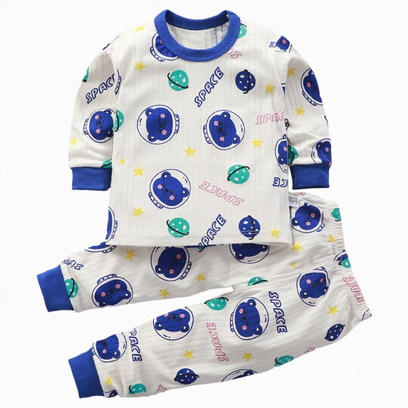 NIEWTR Kids Sweatsuits Boys 2 Piece Set Toddler Baby Boy Long Sleeve Knit Top with Relaxed Pants for Sleeping Play Breathable Stretchy Waist for 0-24 Months(A-Blue,4-5 Years)