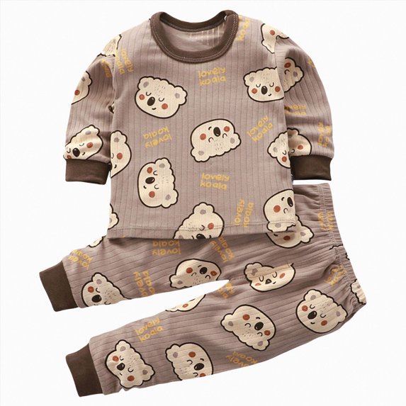 NIEWTR Kids Sweatsuits Boys 2 Piece Set Toddler Baby Boy Long Sleeve Knit Top with Relaxed Pants for Sleeping Play Breathable Stretchy Waist for 0-24 Months(A-Brown,3-6 Months)