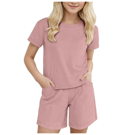 NIEWTR Kids Toddler Baby Boy GirlsShort Sleeve T Shirt Elastic Waistband Casual Elastic Shorts 2PCS Outfit Set Pajamas & Dailywear Set 3-4 Years,Pink