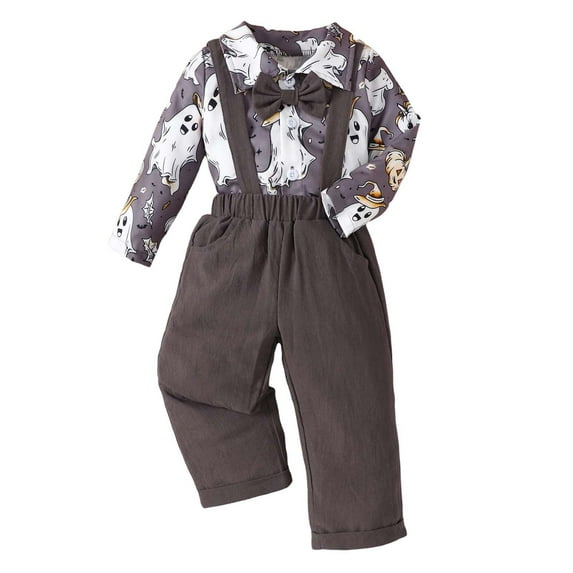 NIEWTR Kids Toddler Boys Halloween Outfit, 6 12 18 24 Months 2T 3T 4T Short Sleeve Pumpkin Print Sweatshirt with Contrast Color SweatShorts Halloween Outfit(1-3Months,Coffee)