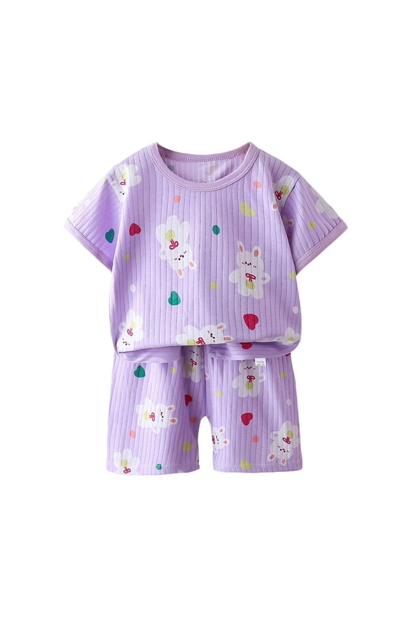 Kids Toddler Girls Summer Clothes Butterfly Print T-Shirt + Belted Denim Jeans Shorts 3PCS Outfits T-Shirt Set Purple 4-5 Years