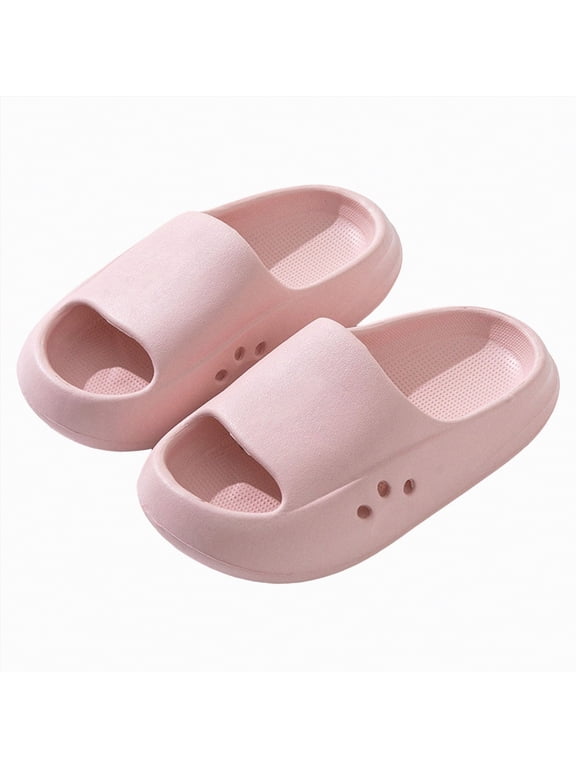Kids Unisex Minimalist Solid Slides Sandals - Lightweight Summer Shower Shoes, Non-Slip Slip-On Slippers for Boys Girls Home Use(A-Pink,12)