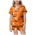 thumbnail image 1 of Caqnni Kids Unisex Pjs Set Girls Boys Silk Pajama Sets Satin Clasic Sleepwear Summer 2 Pieces Button Down Nighty Girls Halloween Pajamas Shorts Sets (4-5 Years,Orange), 1 of 5